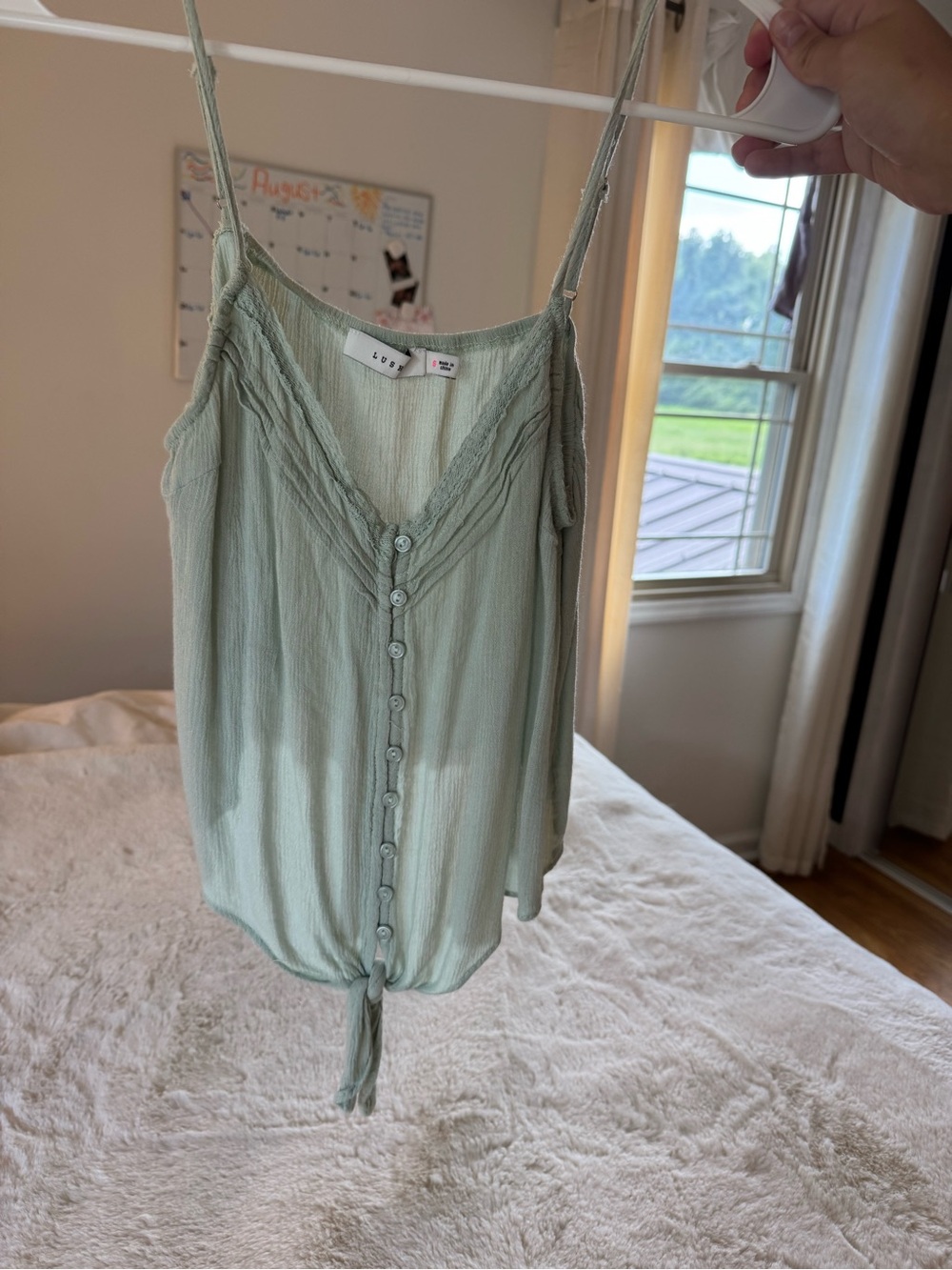Lush Light Sage Button-Front Tie Cami